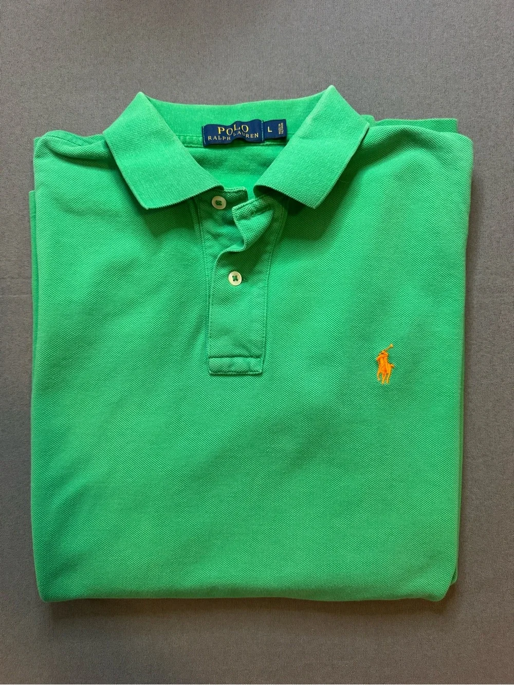 Polo by Ralph Lauren Green Polo with Orange Pony 100% Cotton Size Large